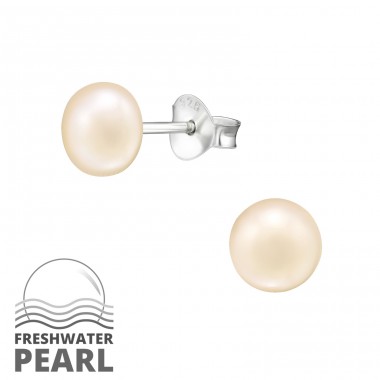 Round - 925 Sterling Silver Ear Studs with Pearls A4S6979