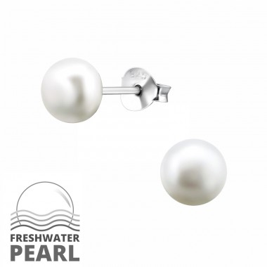 Round - 925 Sterling Silver Ear Studs with Pearls A4S6979