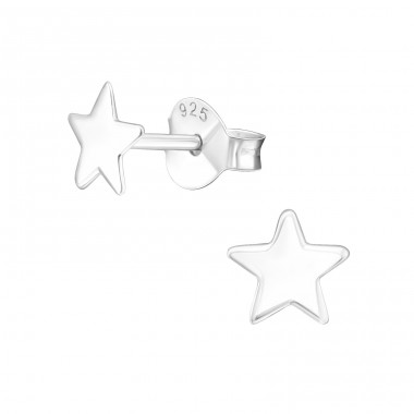 Star - 925 Sterling Silver Plain Ear Studs A4S13748