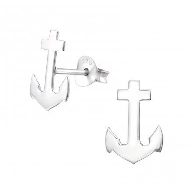 Anchor - 925 Sterling Silver Plain Ear Studs A4S15228