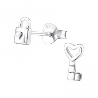 Key - Mismatch - 925 Sterling Silver Plain Ear Studs A4S15553