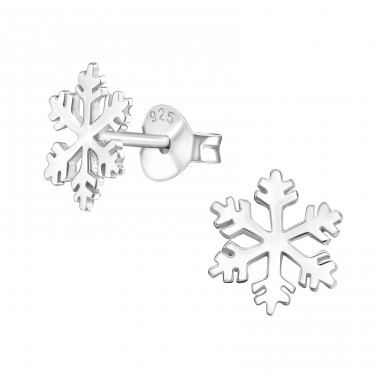 Snowflake - 925 Sterling Silver Plain Ear Studs A4S19325