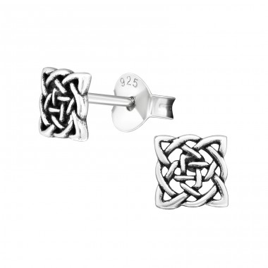 Celtic Knot Square - 925 Sterling Silver Plain Ear Studs A4S19349