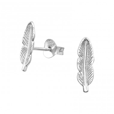 Feather - 925 Sterling Silver Plain Ear Studs A4S19447