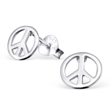 Peace - 925 Sterling Silver Plain Ear Studs A4S20840