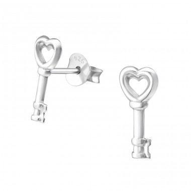 Key Heart - 925 Sterling Silver Plain Ear Studs A4S22689