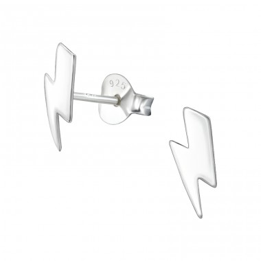 Lightning sign - 925 Sterling Silver Plain Ear Studs A4S23493