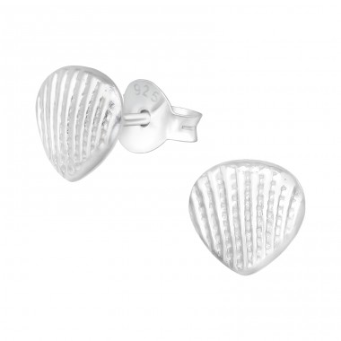 Shell - 925 Sterling Silver Plain Ear Studs A4S26073