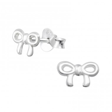 Bow - 925 Sterling Silver Plain Ear Studs A4S26222