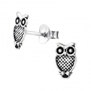 Owl - 925 Sterling Silver Plain Ear Studs A4S26236