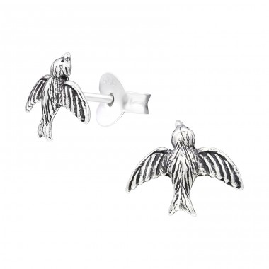 Bird - 925 Sterling Silver Plain Ear Studs A4S27762