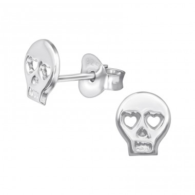 Skull  - 925 Sterling Silver Plain Ear Studs A4S28270