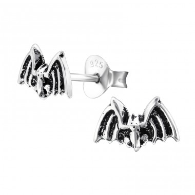 Bat - 925 Sterling Silver Plain Ear Studs A4S28273