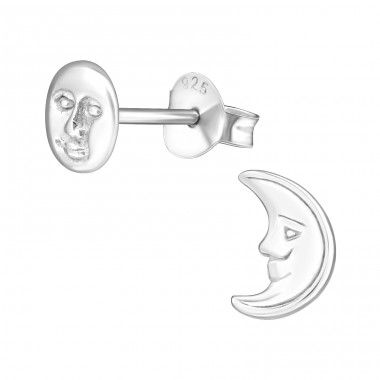 Moon And Star - Mismatch - 925 Sterling Silver Plain Ear Studs A4S29355