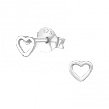 Heart - 925 Sterling Silver Plain Ear Studs A4S30243