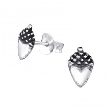 Acorn - 925 Sterling Silver Plain Ear Studs A4S31309