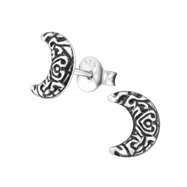 Ethnic Crescent Moon - 925 Sterling Silver Plain Ear Studs A4S31673