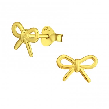 Bow - 925 Sterling Silver Plain Ear Studs A4S31746