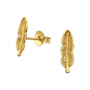 Feather - 925 Sterling Silver Plain Ear Studs A4S31750