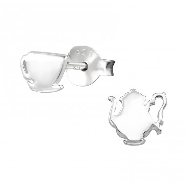 Tea pot - 925 Sterling Silver Plain Ear Studs A4S32181