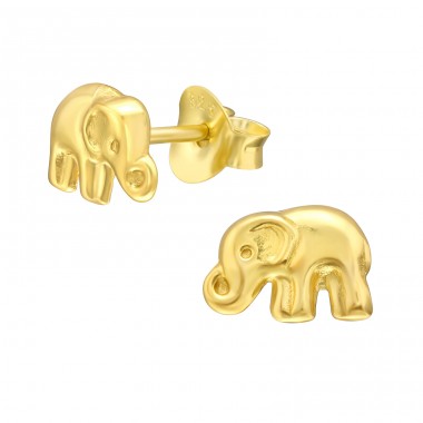 Goldplated Elephant - 925 Sterling Silver Plain Ear Studs A4S32485