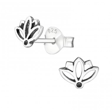 Lotus Flower - 925 Sterling Silver Plain Ear Studs A4S33797