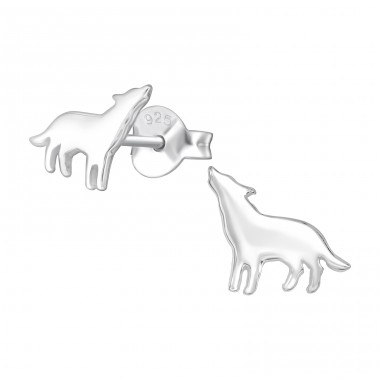 Wolf - 925 Sterling Silver Plain Ear Studs A4S34573