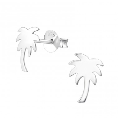 Palm Tree - 925 Sterling Silver Plain Ear Studs A4S34966