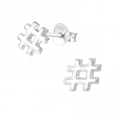 Hashtag - 925 Sterling Silver Plain Ear Studs A4S35401