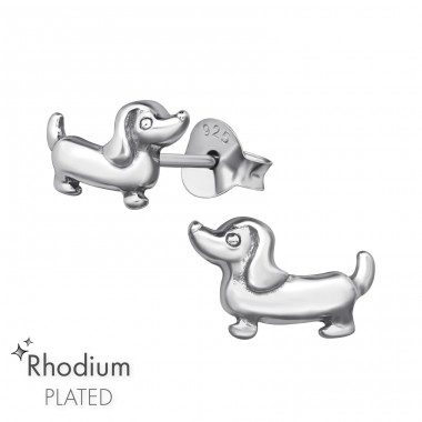 Dog - 925 Sterling Silver Plain Ear Studs A4S35745