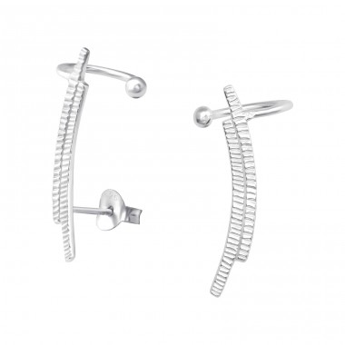 Silver Curved Ear Studs With Ear Cuff - 925 Sterling Silver Basic Silver Ear Studs A4S36115