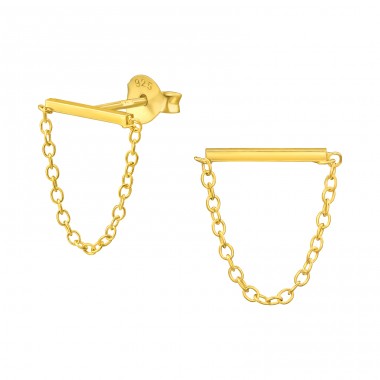 Golden Bar With Hanging Chain - 925 Sterling Silver Plain Ear Studs A4S36908