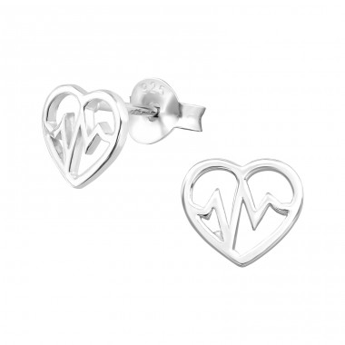 Heartbeat - 925 Sterling Silver Plain Ear Studs A4S37499