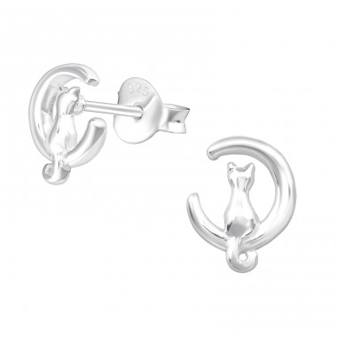 Cat - 925 Sterling Silver Plain Ear Studs A4S37500