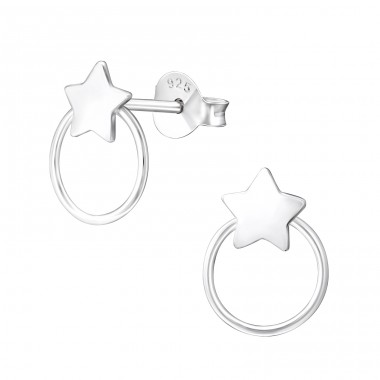 Star - 925 Sterling Silver Plain Ear Studs A4S37664