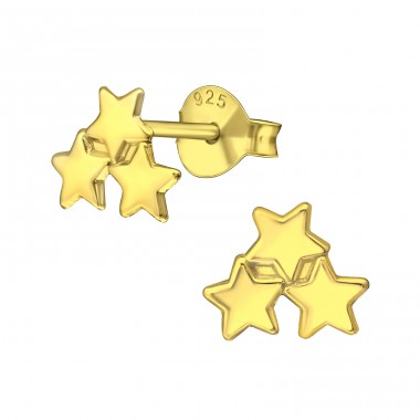 Triple Star - 925 Sterling Silver Plain Ear Studs A4S37749