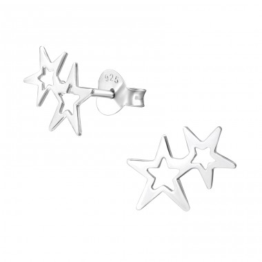 Double Star - 925 Sterling Silver Plain Ear Studs A4S38090