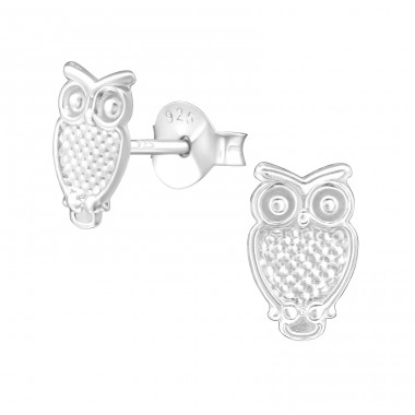 Owl - 925 Sterling Silver Plain Ear Studs A4S38607