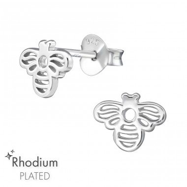 Bee - 925 Sterling Silver Plain Ear Studs A4S38881