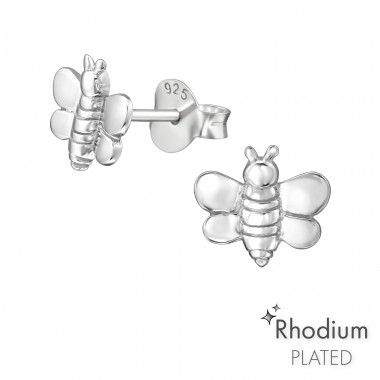 Bee - 925 Sterling Silver Plain Ear Studs A4S38932