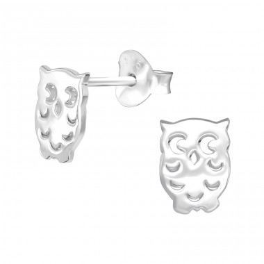 Owl - 925 Sterling Silver Plain Ear Studs A4S39147