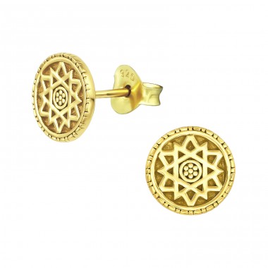 Sun - 925 Sterling Silver Plain Ear Studs A4S39151