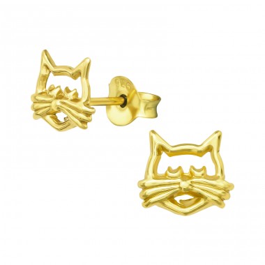 Cat - 925 Sterling Silver Plain Ear Studs A4S39189