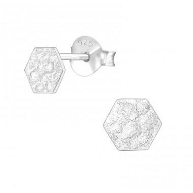 Hexagon - 925 Sterling Silver Plain Ear Studs A4S39577