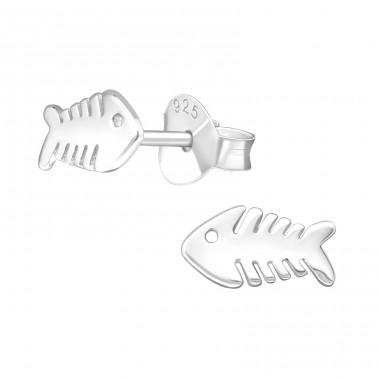 Fishbone - 925 Sterling Silver Plain Ear Studs A4S39579