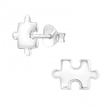 Puzzle - Mismatch - 925 Sterling Silver Plain Ear Studs A4S39654