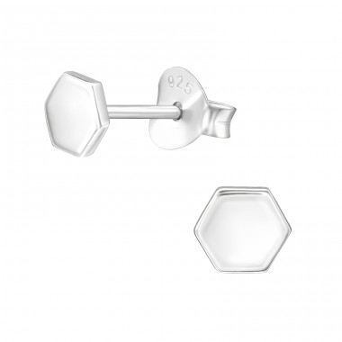 Hexagon - 925 Sterling Silver Plain Ear Studs A4S39808