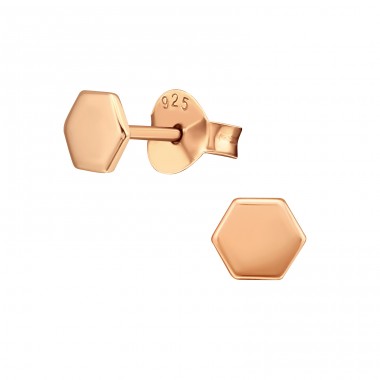 Hexagon geometric shape - 925 Sterling Silver Plain Ear Studs A4S39842