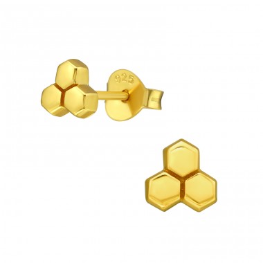 Honeycomb from bees - 925 Sterling Silver Plain Ear Studs A4S39846