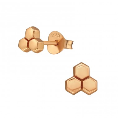 Honeycomb from bees - 925 Sterling Silver Plain Ear Studs A4S39847